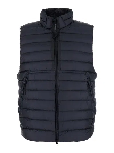 C.p. Company Men Blue Vest With Mock Neck And Logo Plaque On The Side In Tech Fabric Man In Blue