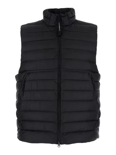 C.p. Company Men Black Vest With Mock Neck And Logo Plaque On The Side In Tech Fabric Man In Black