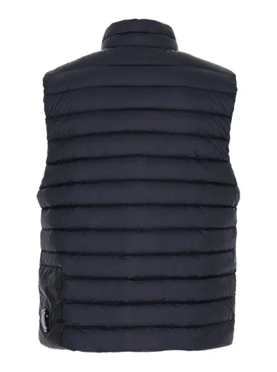 C.p. Company Men Blue Vest With Mock Neck And Logo Plaque On The Side In Tech Fabric Man In Blue
