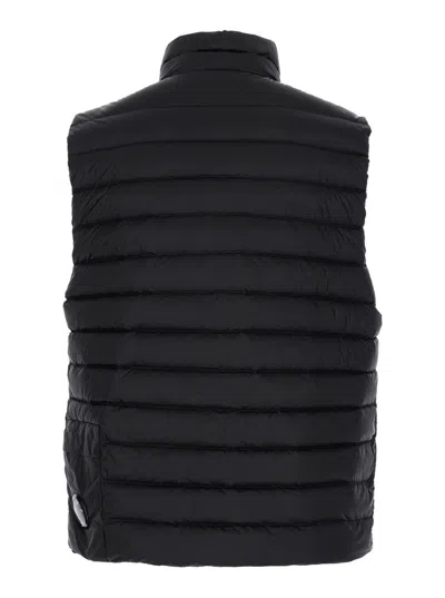C.p. Company Men Black Vest With Mock Neck And Logo Plaque On The Side In Tech Fabric Man In Black