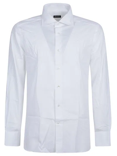 Zegna Micro Striped Trecapi Tailored Fit Long Sleeve Shirt In White