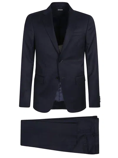 Zegna Single-breasted Tailored Suit In Blue
