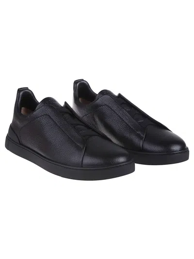 Zegna Triple Stitch Low-cut Skate Shoes In Black