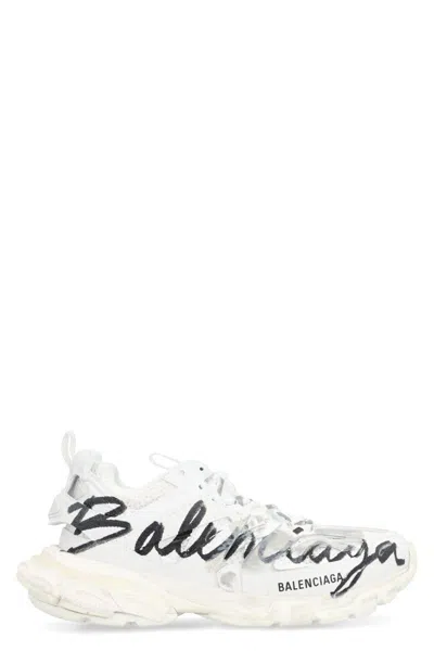Balenciaga White Track Signature Sneakers In White