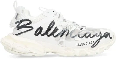 Balenciaga White Track Signature Sneakers In White