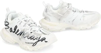 Balenciaga White Track Signature Sneakers In White