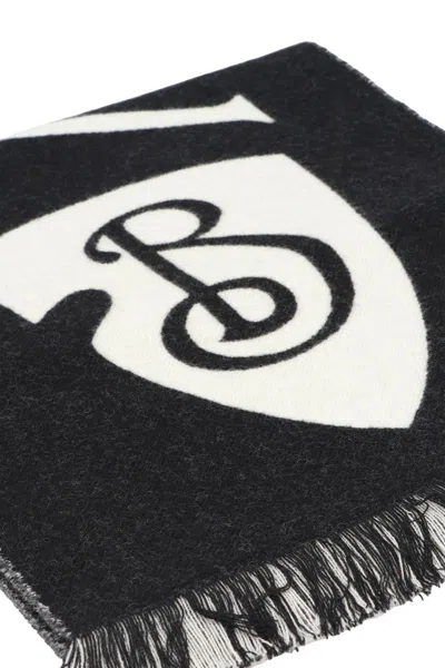Burberry Men Black And White Wool Reversible Scarf In Black
