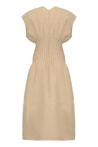 Fabiana Filippi Linen Dress With Gathered Waistline And V-neckline In Neutral