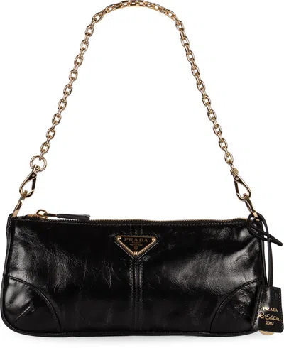 Prada Re-edition 2002 Leather Shoulder Bag In Black