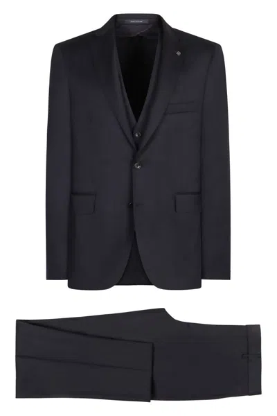 Tagliatore Three-piece Wool Suit In Black