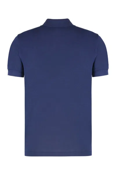 Tom Ford Black Short-sleeves Polo In Cotton Piquet Jersey Man In Blue