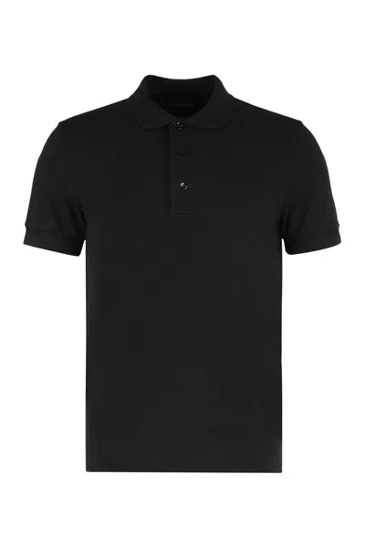 Tom Ford Classic Black Pique Polo With Textured Finish