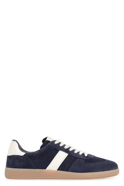 Tom Ford Archer Leather-trimmed Suede Sneakers In Blue