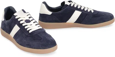 Tom Ford Archer Leather-trimmed Suede Sneakers In Blue