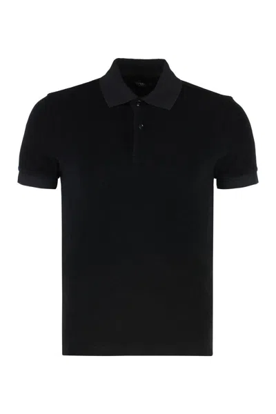 Tom Ford Black Short-sleeves Polo In Cotton Piquet Jersey