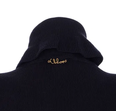 Chloé Chloè Wool And Cotton Turtleneck Pullover In Blue