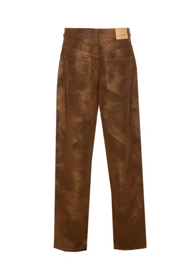 Isabel Marant Étoile Wide Leather Effect Trousers With Multiple Pockets In Brown