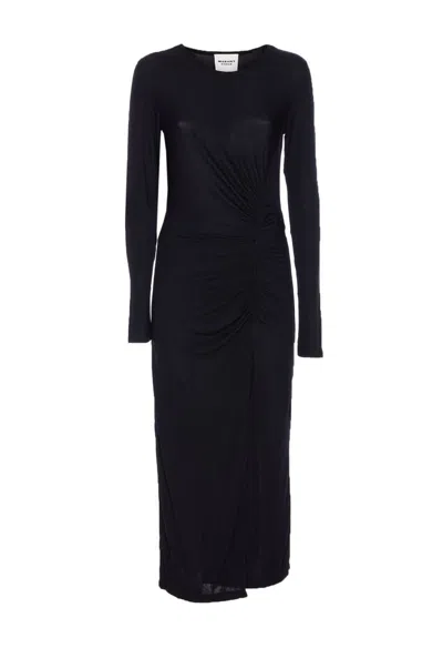 Isabel Marant Étoile Crewneck Long Sleeve Midi Dress With Ruched Detailing In Blue