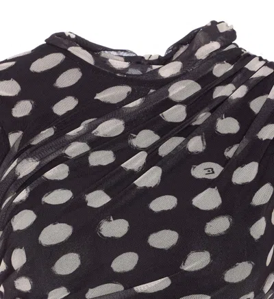 Liu •jo A Line Polka Dot Ruched Sleeveless Dress In Black
