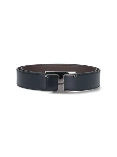Tod's T Timeless Reversible Belt In Blue