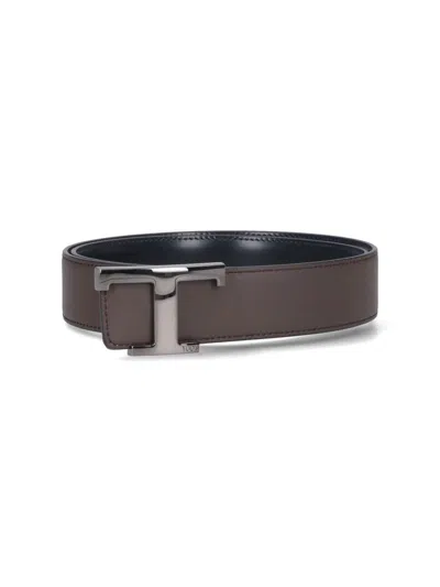 Tod's T Timeless Reversible Belt In Blue
