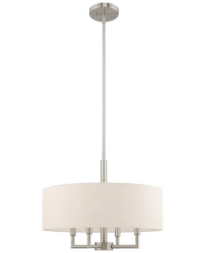 Livex Lighting Meridian 4 Lt Brushed Nickel Pendant Chandelier In White