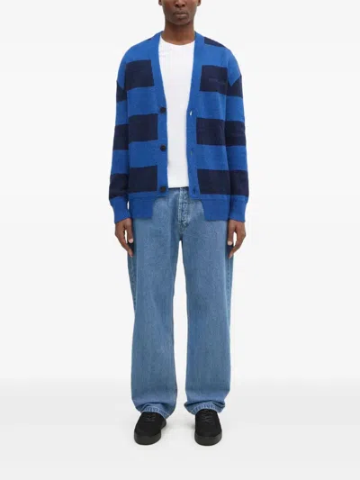 Aries Striped Buttoned Cardigan In Blue