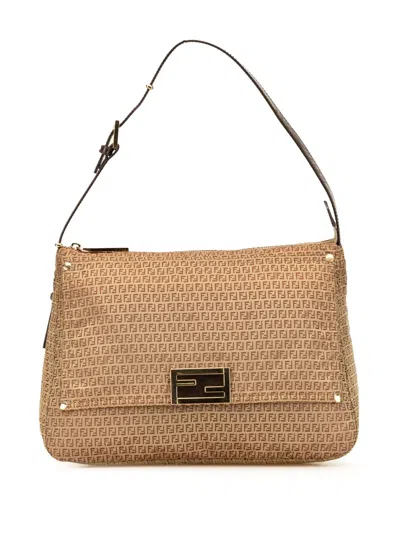Pre-owned Fendi 2010-2025 Micro Zucchino Canvas Mamma Forever Shoulder Bag In Brown
