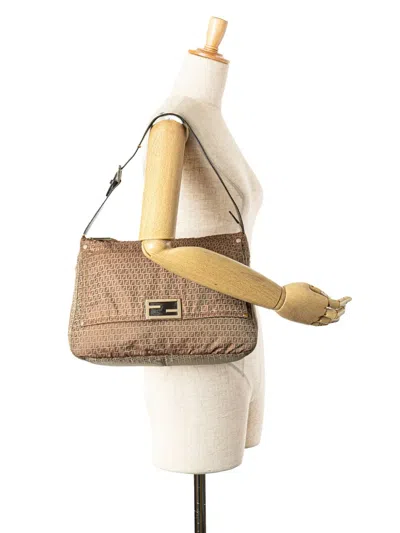 Pre-owned Fendi 2010-2025 Micro Zucchino Canvas Mamma Forever Shoulder Bag In Brown