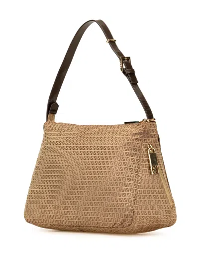 Pre-owned Fendi 2010-2025 Micro Zucchino Canvas Mamma Forever Shoulder Bag In Brown