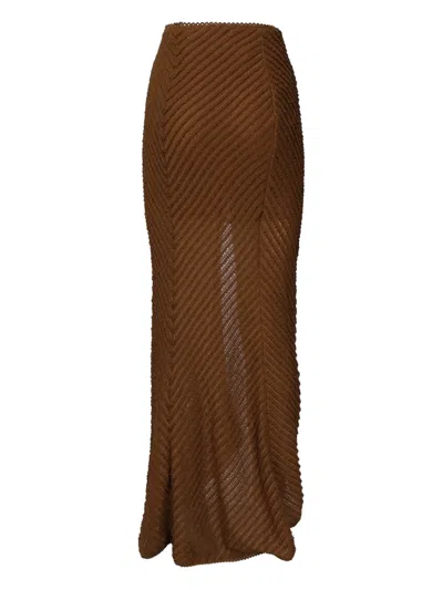 Charo Ruiz Eris Ribbed Side-slit Skirt In Brown