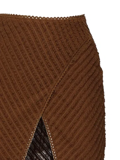Charo Ruiz Eris Ribbed Side-slit Skirt In Brown