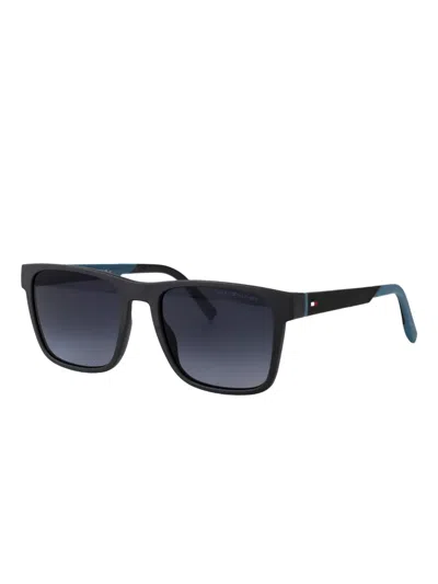 Tommy Hilfiger Grey Teal Eco Polyamide Sunglasses In Black
