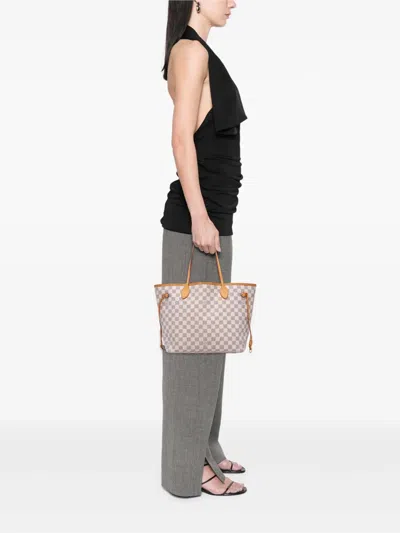 Pre-owned Louis Vuitton 2012 Damier Azur Neverfull Mm Tote Bag In White
