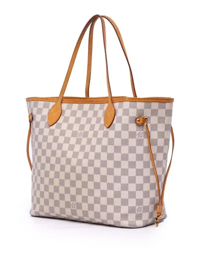 Pre-owned Louis Vuitton 2012 Damier Azur Neverfull Mm Tote Bag In White