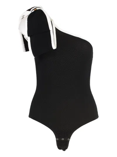 Elisabetta Franchi One-shoulder Textured Bodysuit