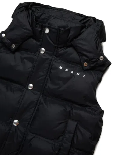 Marni Gilet Imbottito Con Cappuccio E Logo In Black