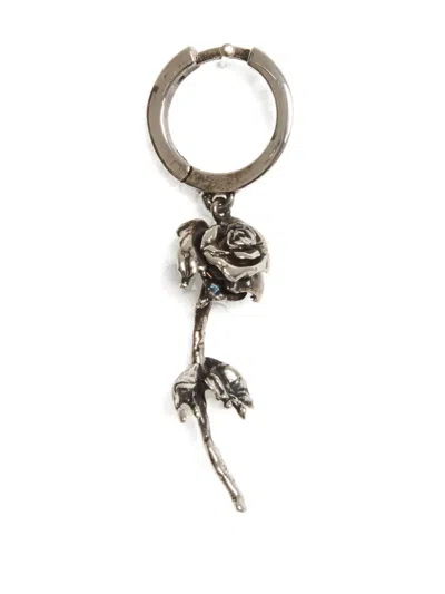 Alexander Mcqueen Rose-charm Hoop Earring In Metallic