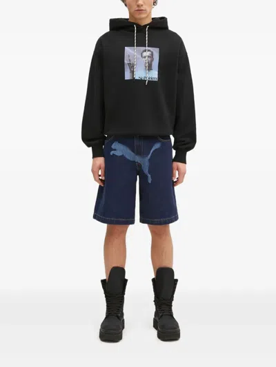Aries Graphic-print Drawstring Hoodie In Blue