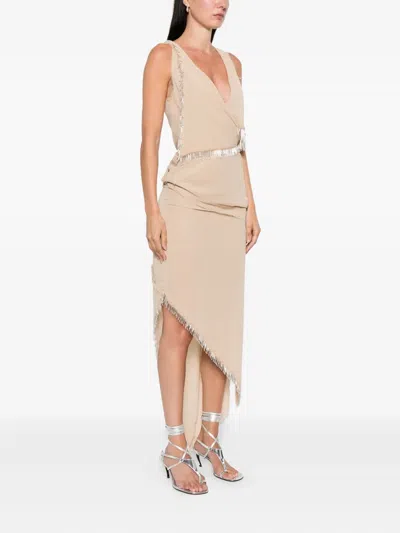 Attico Asymmetric Midi Dress In Neutral