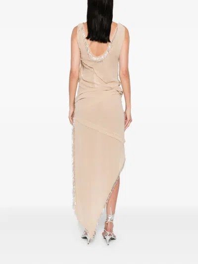 Attico Asymmetric Midi Dress In Neutral