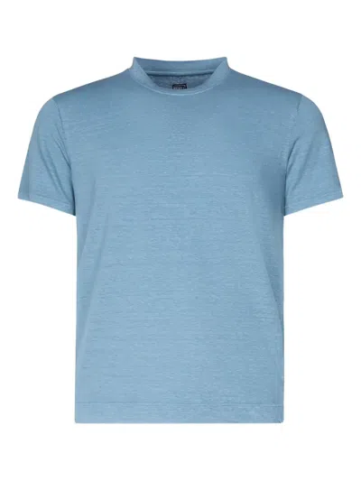Fedeli Melange Linen Short-sleeved T-shirt In Blue