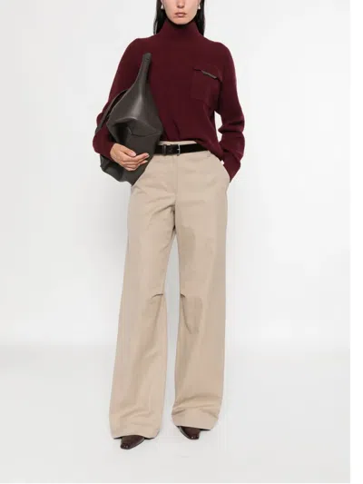 Brunello Cucinelli Cashmere Turtleneck Sweater Chest Pocket In Burgundy