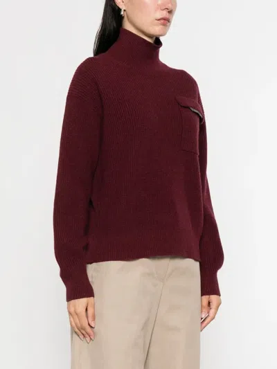 Brunello Cucinelli Cashmere Turtleneck Sweater Chest Pocket In Burgundy