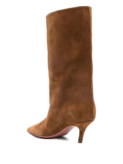 Amina Muaddi 60mm Fiona Suede Pointed-toe Knee-high Boots