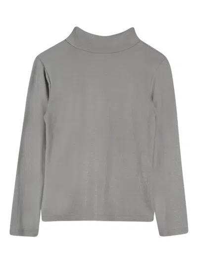 Dkny Mock-neck Logo-print Top In Gray