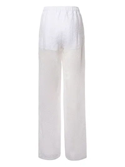 Genny Floral-lace Drawstring Trousers In White