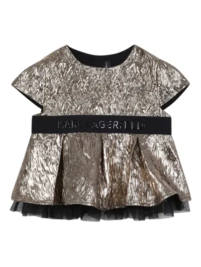 Karl Lagerfeld Metallic Pleated Top In Black
