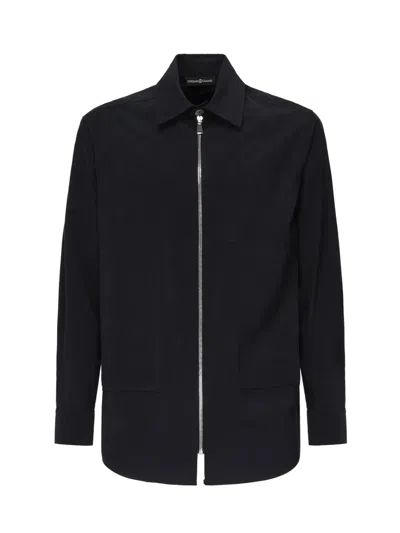 Giuliano Galiano Zip-front Italian-collar Shirt In Black