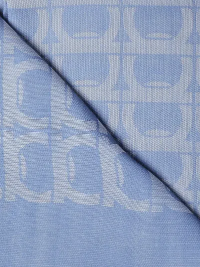 Ferragamo Gancini-pattern Frayed Scarf In Blue